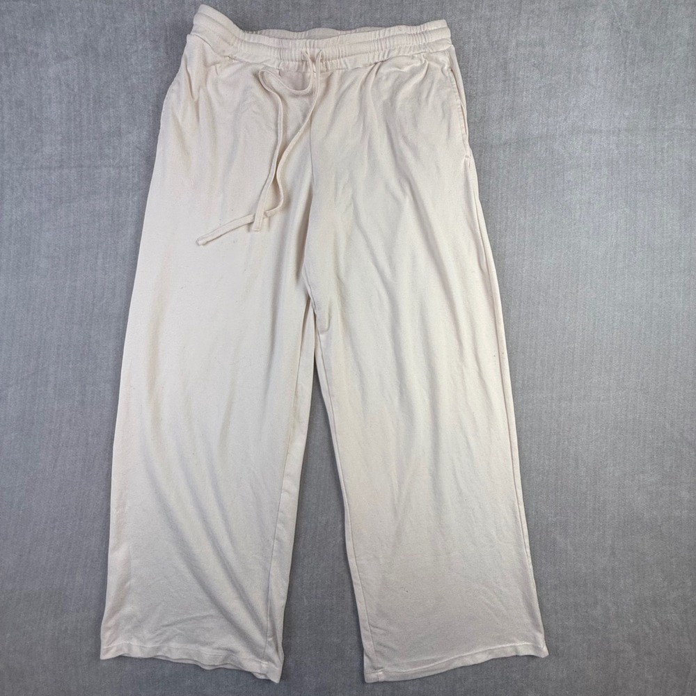 Mono B Cream Ribbed Wide Leg Lounge Pants KP-B0571 Large Athleisure Cream